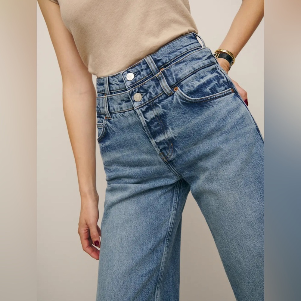 Reformation Cary Double Waistband High Rise Slouchy Wide Leg‎ Cropped Jeans 27